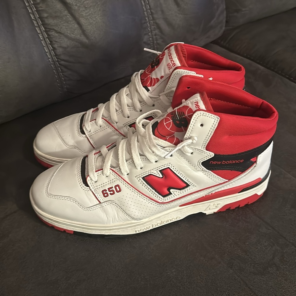 New Balance 650s, lightly worn.